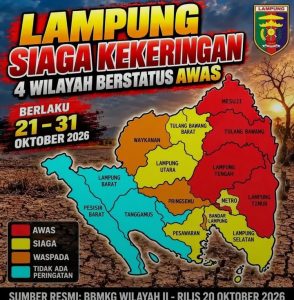 Peta Kekeringan Lampung Dirilis BMKG: Mesuji hingga Lampung Timur Status Awas